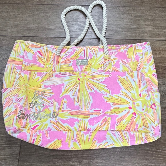 Lilly Pulitzer Be The Sunshine Large Canvas Tote, Rope Handles, Bright, Summer